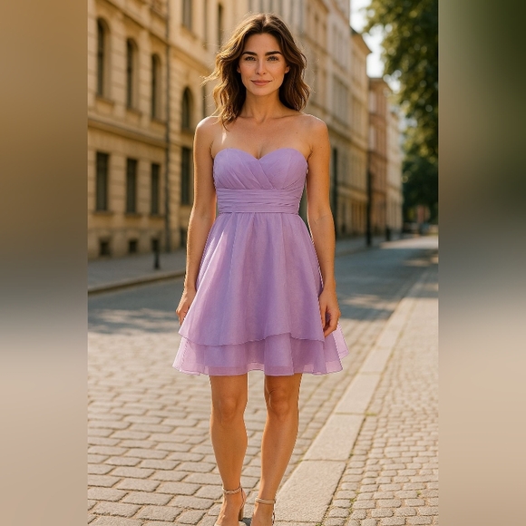 DAVID'S BRIDAL Elegant Purple Strapless Dress - Picture 1 of 7
